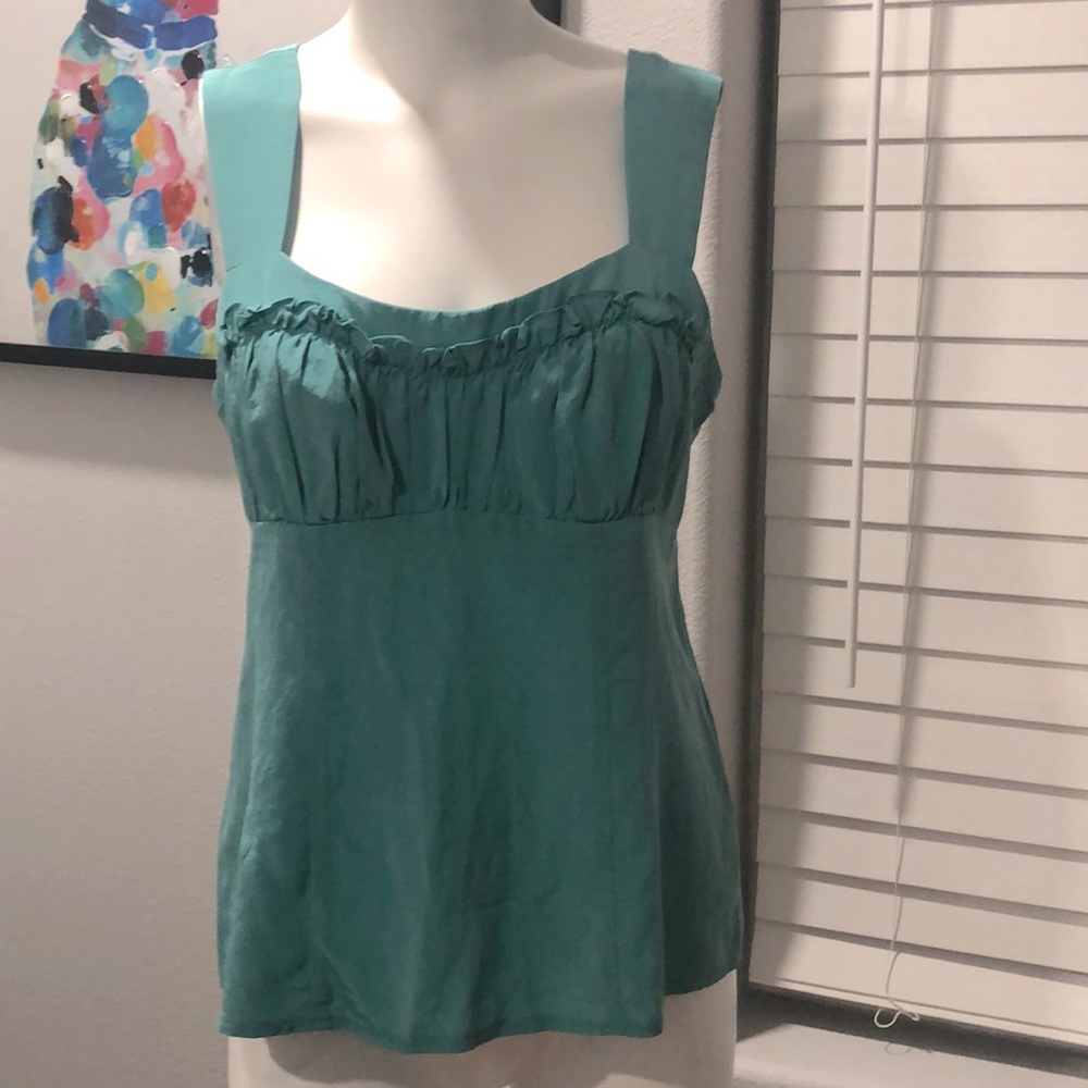 Nanette Lepore 100% Silk Turquoise Ruffle Tank 10